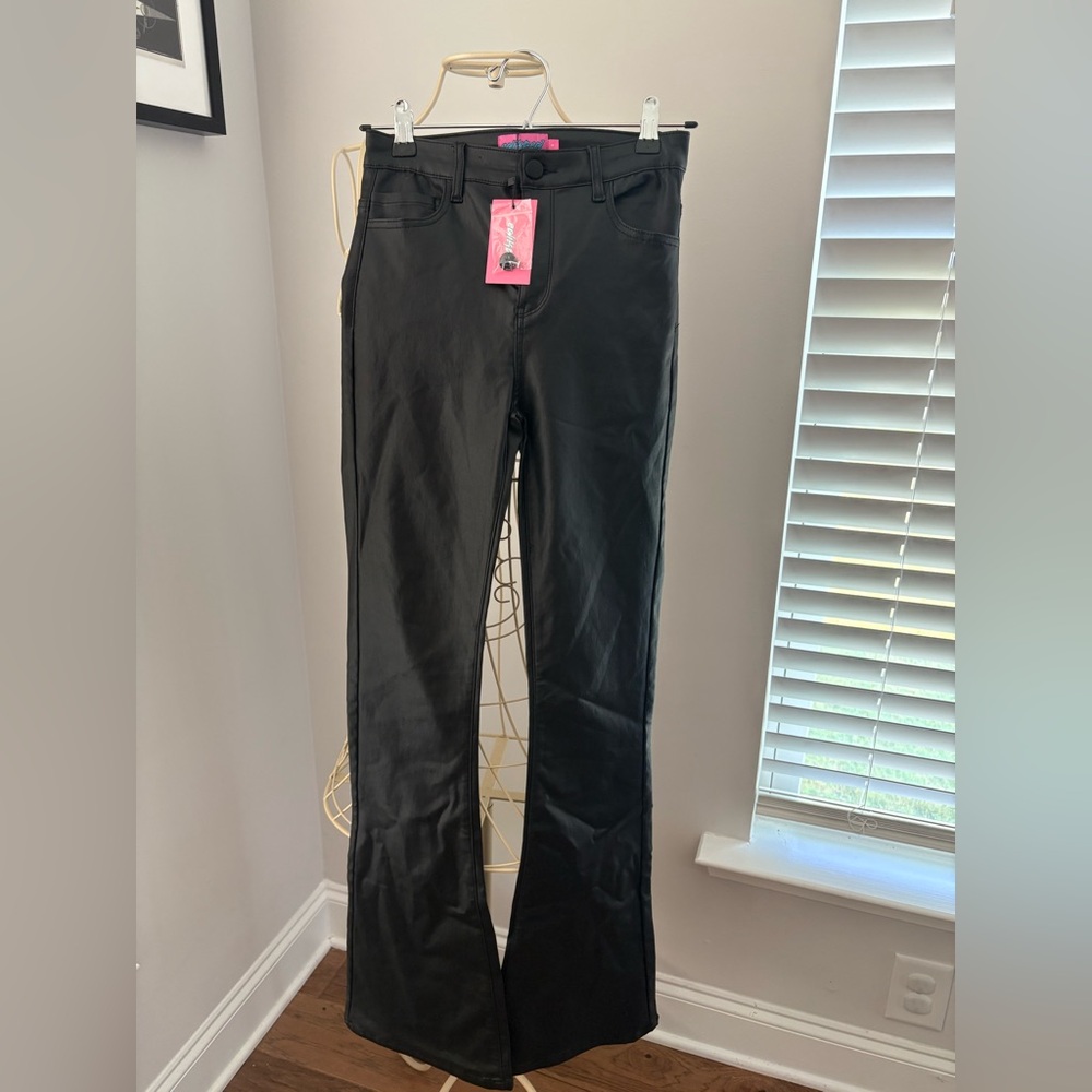 Edikted Black faux leather flare pants
